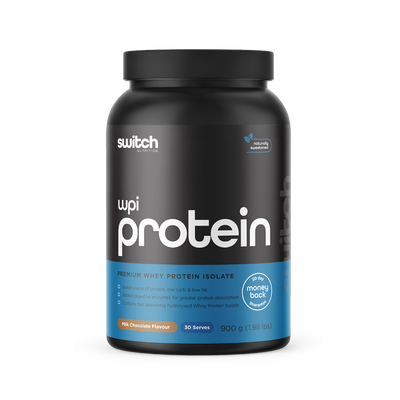 Switch Nutrition WPI Premium Whey Protein Isolate Vanilla Crème Flavour 900g (30 Serves) - Good source of protein, low carb & low fat. Contains added digestive enzymes for greater protein absorption and fast absorbing hydrolysed Whey Protein Isolate. Naturally sweetened with a 30-day money-back guarantee.