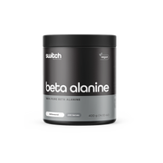 Switch Nutrition Beta Alanine 100% Pure Beta Alanine Powder Unflavoured 400g (200 Serves) - Vegan-friendly supplement designed to enhance athletic performance. Comes in a black container.