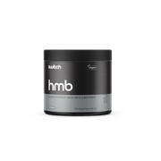 Switch Nutrition HMB Ca-Beta-Hydroxy Beta-Methylbutyrate 120 Veg Caps (90g) - Vegan-friendly capsules designed to support muscle growth, strength, and recovery. Comes in a black container.