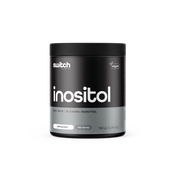 A container of "Switch Nutrition" inositol supplement, 40:1 Myo to D-Chiro ratio, vegan, unflavored, 150 serves, 150g. Transparent background.