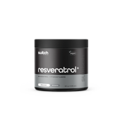 Switch Nutrition Resveratrol+ Resveratrol + Pterostilbene Unflavoured 30g (60 Serves) - Vegan-friendly supplement designed to support cellular health and anti-aging benefits. Comes in a black container.