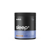 Switch Nutrition Sleep+ Magnesium, Relaxation & Sleep Support Supplement in Chocolate Flavor, 240g (30 Serves). Helps reduce anxiety, improve mood, and promote healthy sleep. Black container with a minimalist design.