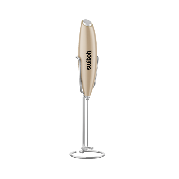 Switch Nutrition Whiz Stick Hand Blender (Beige): A sleek, beige hand blender with the Switch Nutrition logo, displayed in a stand.