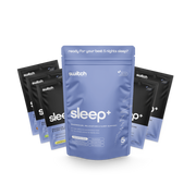 Switch Nutrition Sleep+ sample pack featuring five pouches in assorted flavors, designed for magnesium, relaxation, and sleep support. Packaging includes the tagline 'Ready for your best 5 nights sleep?' with flavor options: Lemon Squash, Lemon Ginger, Honey Chamomile, and Limited Edition flavors. Ideal for promoting restful sleep and mood improvement.