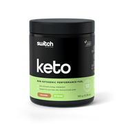 Switch Nutrition's Keto container, BHB ketogenic performance fuel, chocolate-flavoured with 30 servings, supporting keto diet, fasting, and body goals.