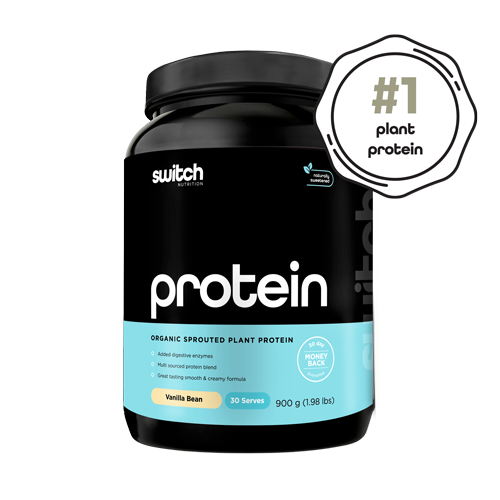 Black container of Switch Nutrition Protein labeled &